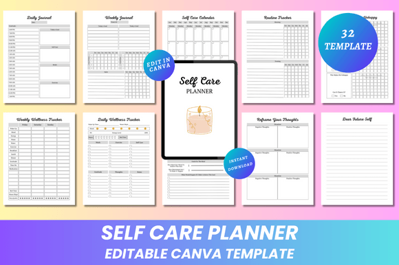 Download Editable Self Care Planner Canva KDP - Premium Resources