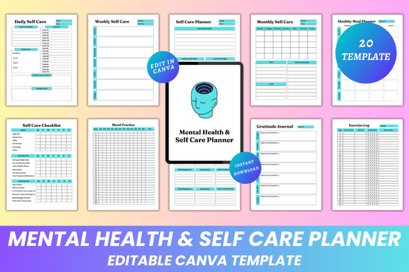 Download Mental Health &amp; Self Care Planner Canva - Self care planner Collection