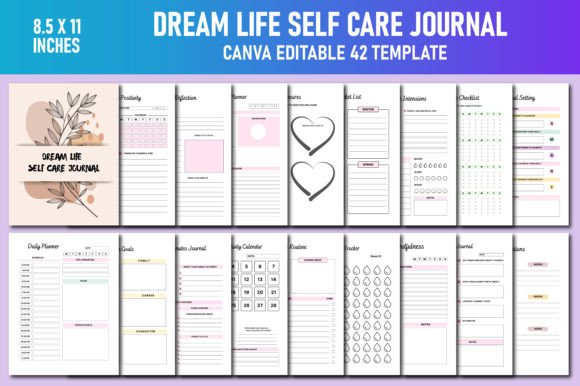 Download Dream Life Self Care Journal Canva KDP - Premium Bundle