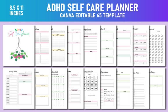 Download ADHD Self Care Planner Canva KDP - Premium Resources