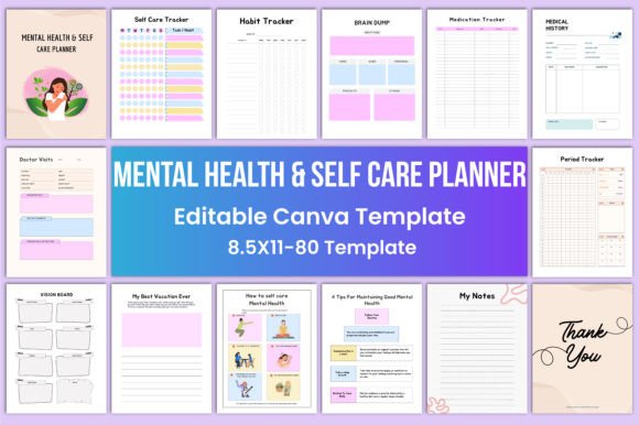 Download Mental Health &amp; Self Care Planner Canva - Self care planner Collection